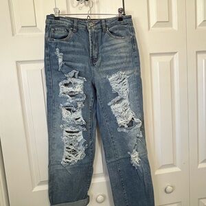 Almost Famous Blue Distressed Boyfriend Jeans